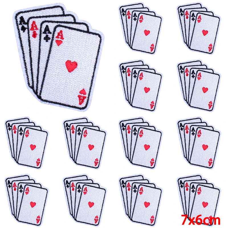 10 pz/lotto carte da gioco all\'ingrosso ricamo Patch ferro su toppe per abbigliamento toppe termoadesive su vestiti cucire Applique