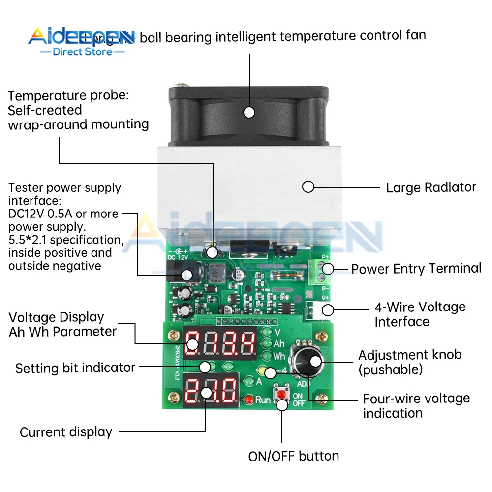 110W 60W 9.99A 30V Battery Capacity Tester DC Electronic Load Lithium Discharge Monitor Power Supply Discharge Capacity Checker