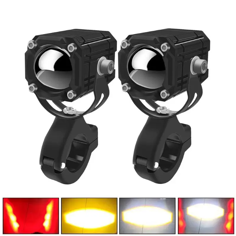 

Motorcycle LED Spotlight Projection Lens Bi-color Auxiliary Spotlight Flashing Warning Light 2PCS