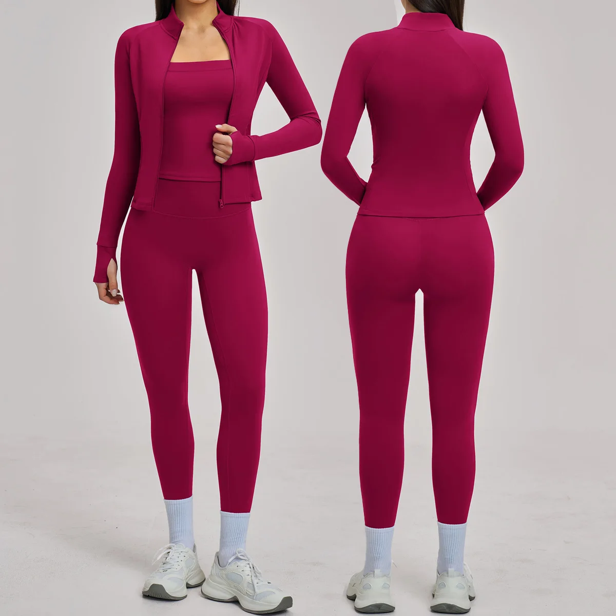 New Yoga Set 3PCS Gym Clothes Sportswear Yoga Suits Women Long Sleeve Crop Top Fitness Set Tracksuits Sports Vest Gym Leggings