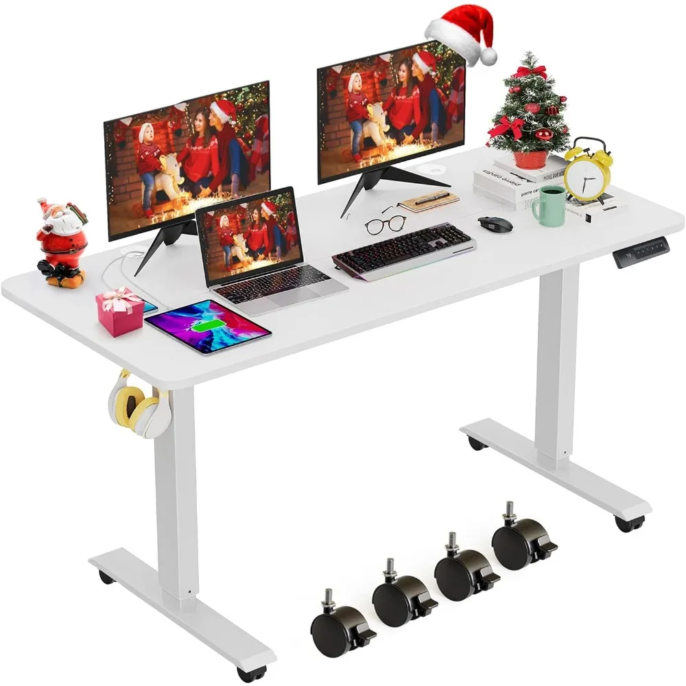 

Electric Standing Desk Adjustable Height, 48x24 Inches Stand Up Desk with 4 Preset Heights, Lockable Casters