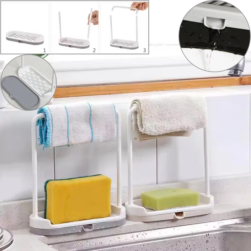 

Kitchen Towel Dishcloth Storage Rack Sponge Drain Shelf Plastic Dishcloth Stand Home Organizer Holder Bathroom Gadget Detachable