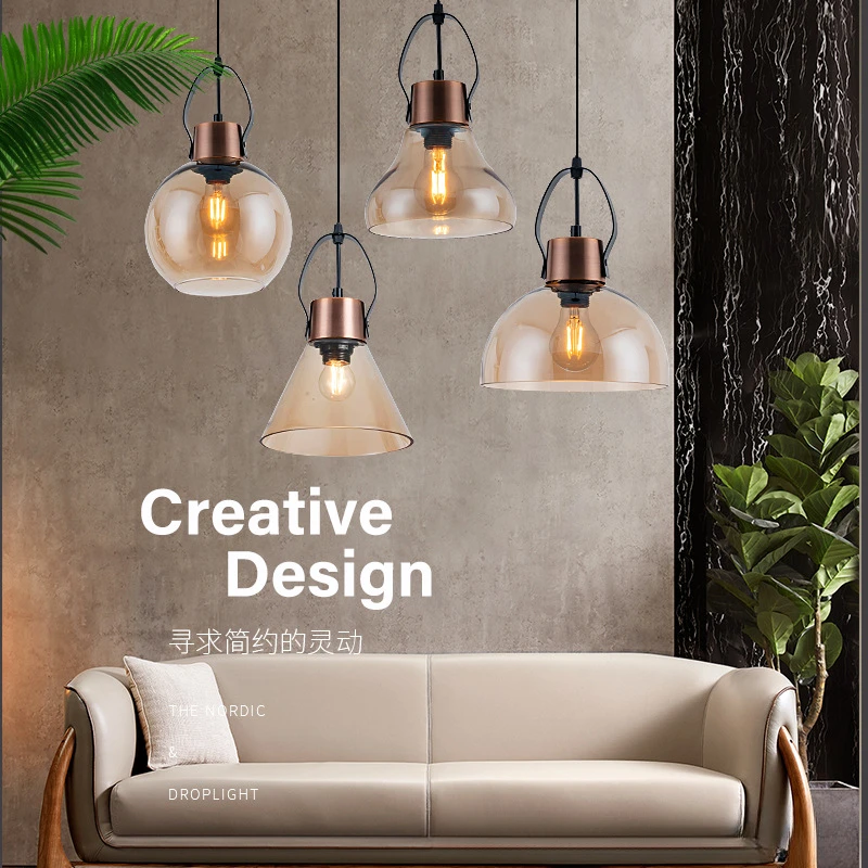 

American Retro Restaurant Clothing Store Minimalist Lighting Creative Personality Dining Room Headed Dining Glass Pendant Light