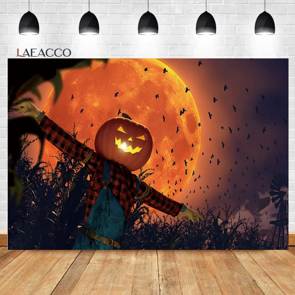 Laeacco Halloween Backdrops for Photography Cemetery Graveyard Horror Night Shining Pale Moon Kids Adults Portrait Background