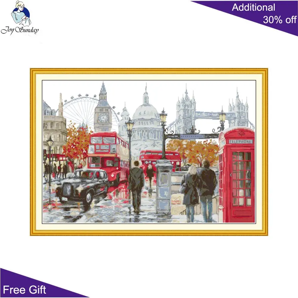 Joy Sunday Cross Stitch Kits, The Streets Of London Counted, Castle, PeSkateboard, Bus, Car, Telephone Booth, FA454