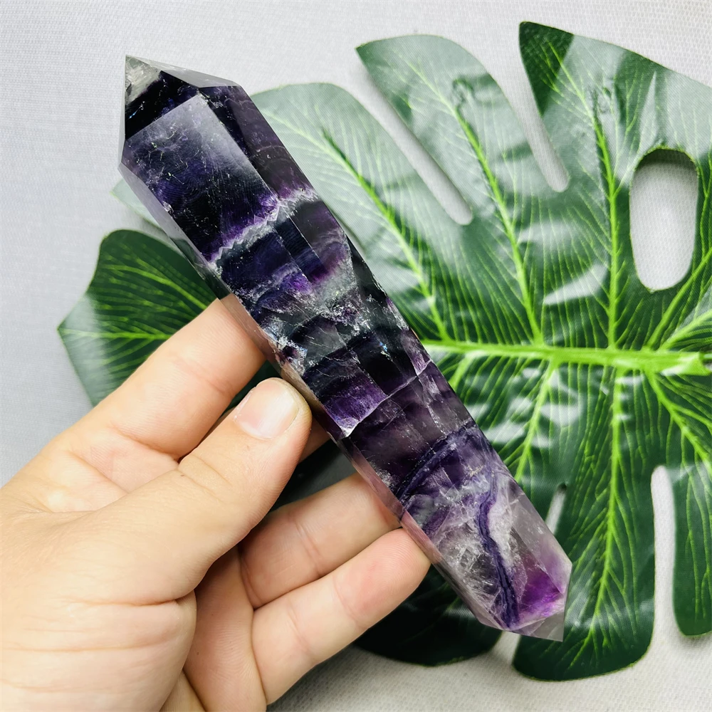 Natural Gemstones Rainbow Fluorite Twin Pointed Tower Crushed Crystal Home Room Decoration Energy Yoga Feng shui Stone Healing