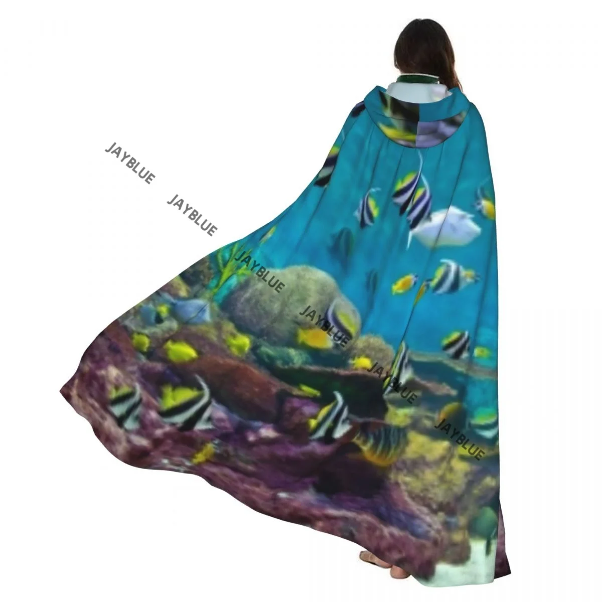 Capa con capucha, capa Unisex con capucha intacta, mundo acuático salvaje, corales, peces exóticos, capa de paisaje marino, capa de bruja, disfraz de Cosplay