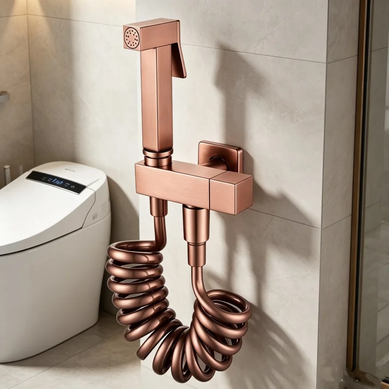 Brushed Rose Gold Brass Handheld Bidet High Voltage Spray Shower Set Toilet Special Faucet Bidet Faucet Bathroom Accessories