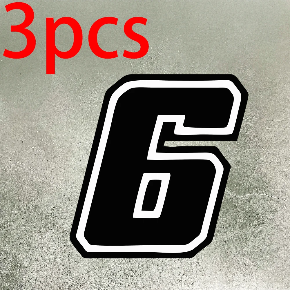 3Pcs/Set Black White Outline Racing Number Stickers, Waterproof Vinyl Decals for Motorcycle Bike Car Modification