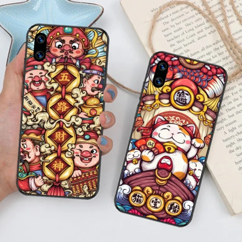 Chinese God of Wealth Cell Phone Case for Huawei Mate 40 30 20 10 Pro Lite Nova 9 8 5T Y7p Y7 Black Soft Phone Cover Funda