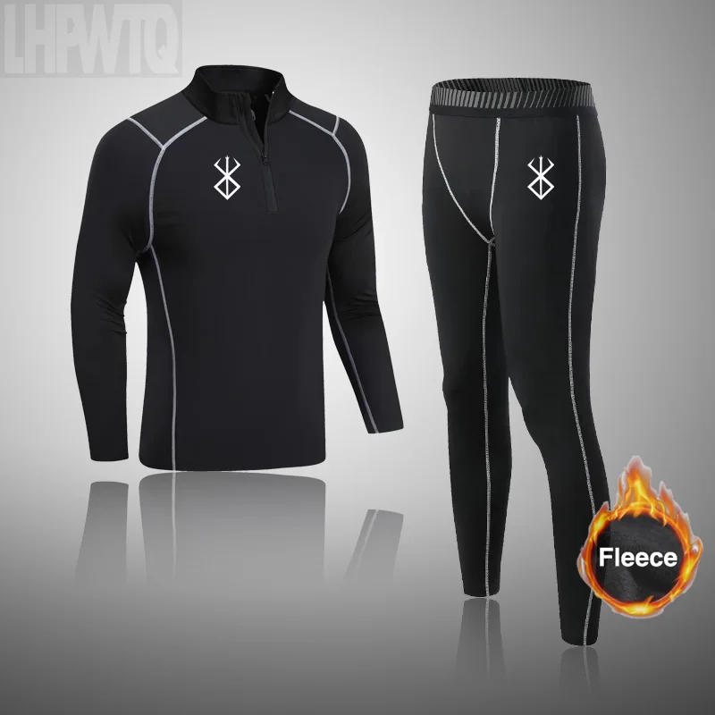 

Mens Autumn Winter Thermal Underwear Winter Fleece Warm Long Johns Sports Sets Fitness Clothing High collar Training Underwear