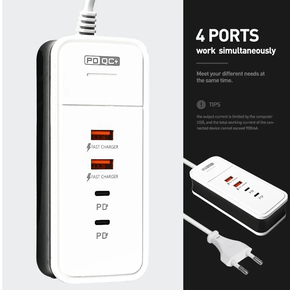 50W Multiple 4 Port USB Charger QC 3.0 PD Fast Charging Wall Charger for Mi Samsung iPad Mobile Phone US EU Travel Power Adapter