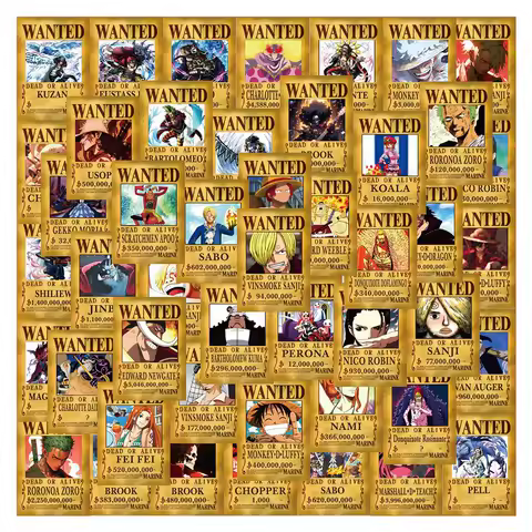 10/30/50/100pcs Anime ONE PIECE Wanted Poster Stickers Cartoon Waterproof Decals Skateboard Fridge Guitar Cool PVC Sticker Pack