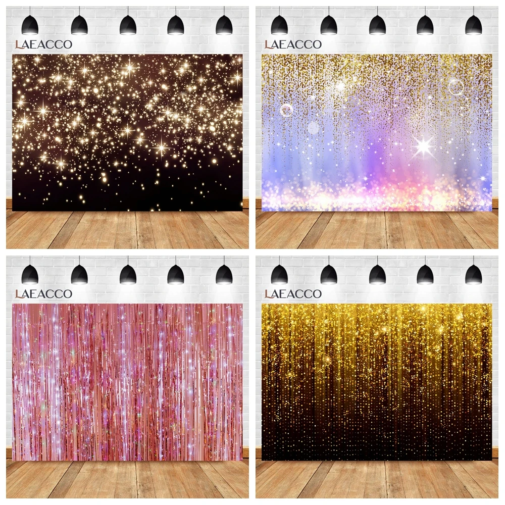 Gold Glitters Black Photography Background Family Party Children Portrait Photocall Props Birthday Decor Photo Backdrop Banner