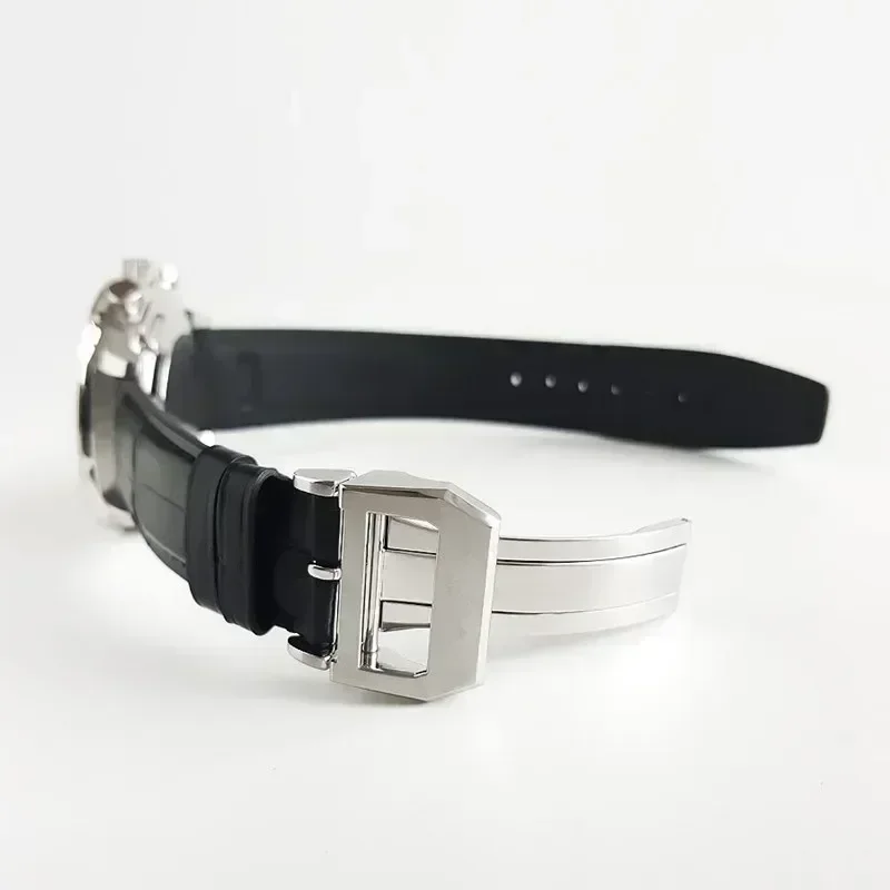 43mm التلقائية الميكانيكية ووتش البرتغالية سلسلة فاخرة رجال الأعمال أسود أبيض ساعة اليد جلدية مخصصة #6