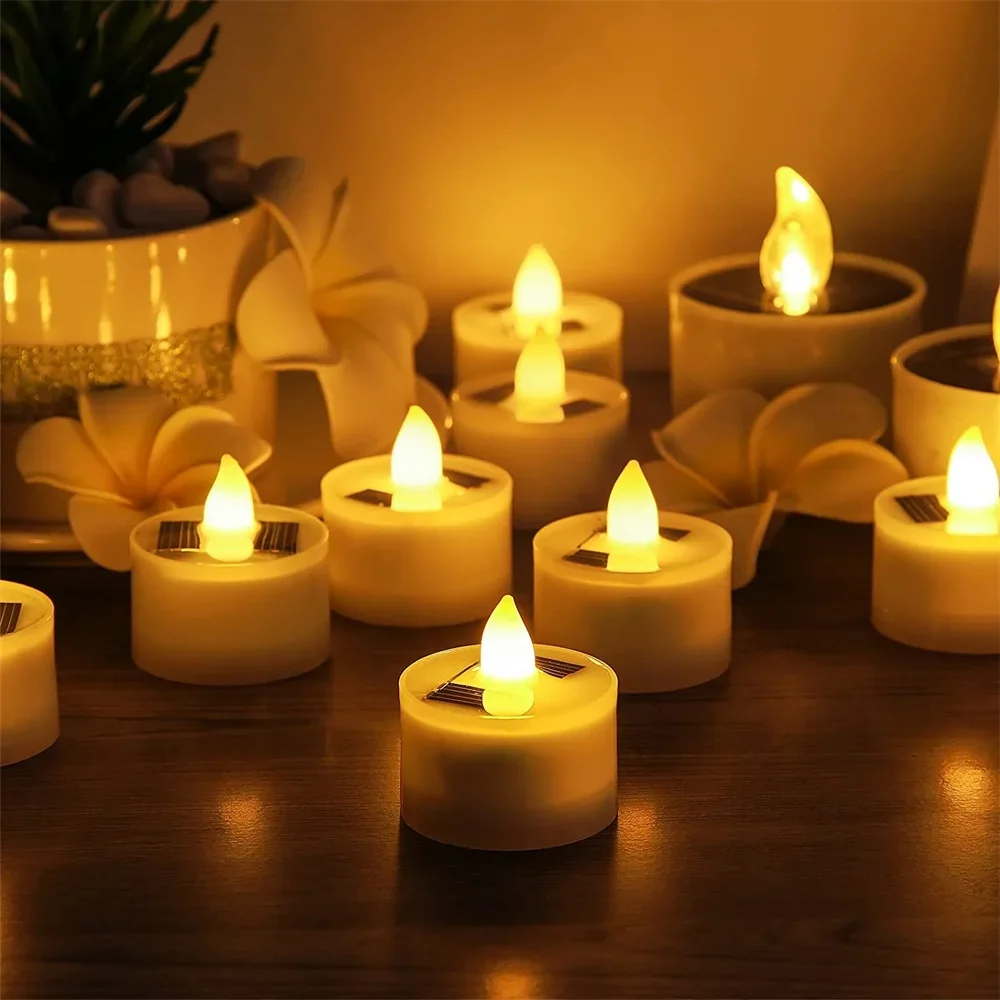 10pcs Solar Tea Light candele a Led senza fiamma per esterni impermeabili luci solari da tè candele ricaricabili per la decorazione domestica del giardino delle feste