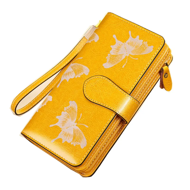 

RFID Women Cow Leather Wallet Big Ladies Card Holder Purse Large Female Second Layer Cowhide Clutch Bag for Cell Phone