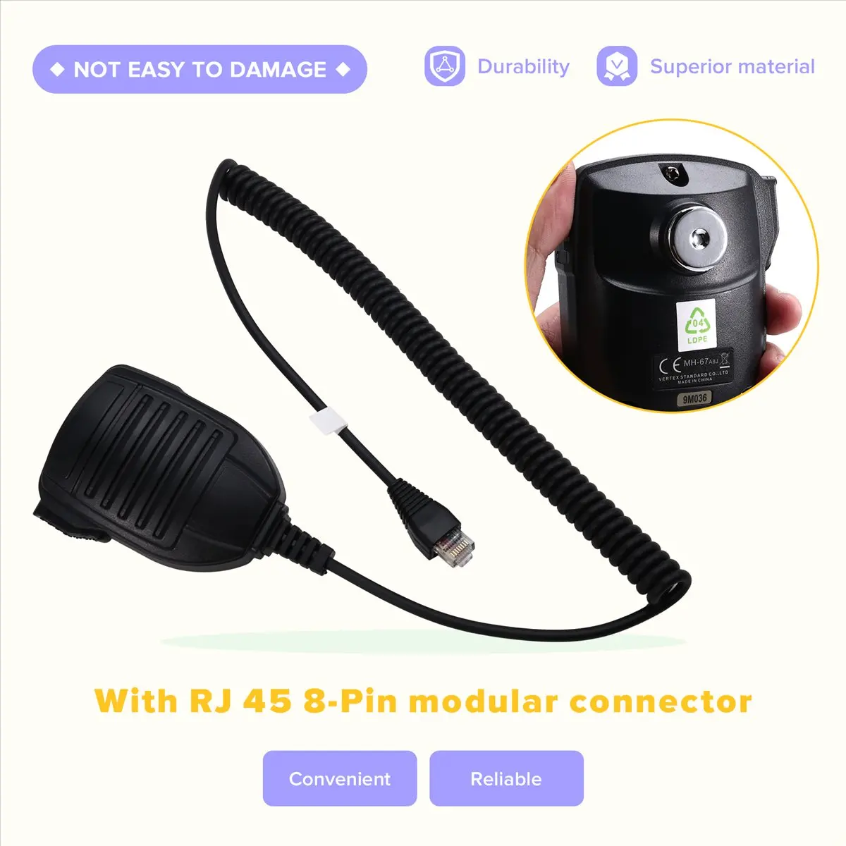 Walkie Talkie Mobile Mic Speaker Standard for 67A8J 8 Pin Two Way Radio VX-2200 VX-2100 VX-3200