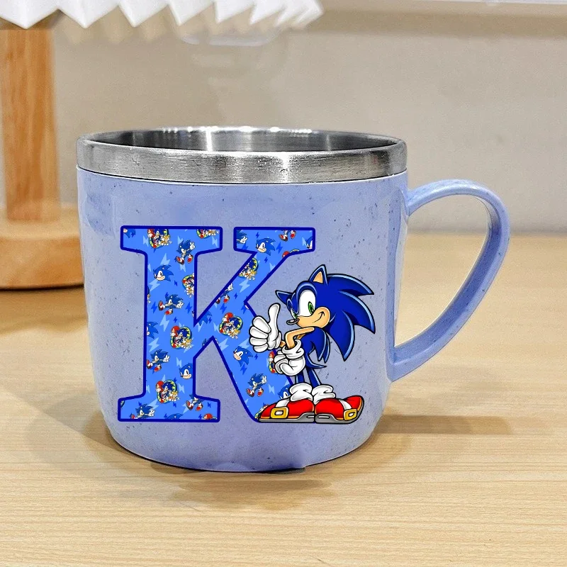 Hedgehog Anime Water Cup New Soniced Letter A-Z Kids Gargle Toothbrush Cups Boy Breakfast Milk Coffee Mug Children Birthday Gift