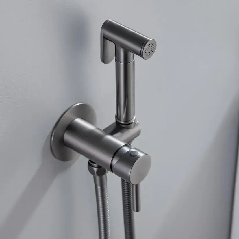 Brass Gunmetal gray Bidet Sprayer Toilet Faucet  Hand-held Wall-mounted brushed gray Mixer Hot And Cold Water With Hose sprayer