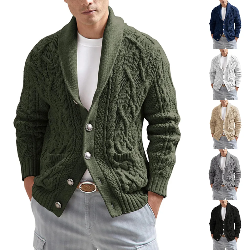 

Men's Slim Fit Long Sleeve Knitted Sweater Fashionable Color Cardigan Coat Autumn Winter Casual Wear Comfortable Cotton