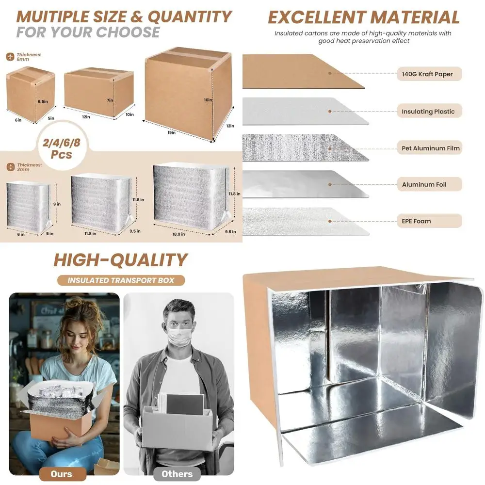 

Insulated Shipping Boxes with Oil Liner, Reusable for Cold Packs, 12x10x7