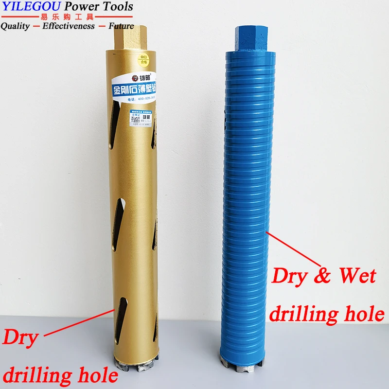 Dry Diamond Core Bit Diameter 32 40 51 56 63mm x 450mm Dry & Wet Diamond Drill Bit For Brick Wall, Steel Concrete Drilling Hole.