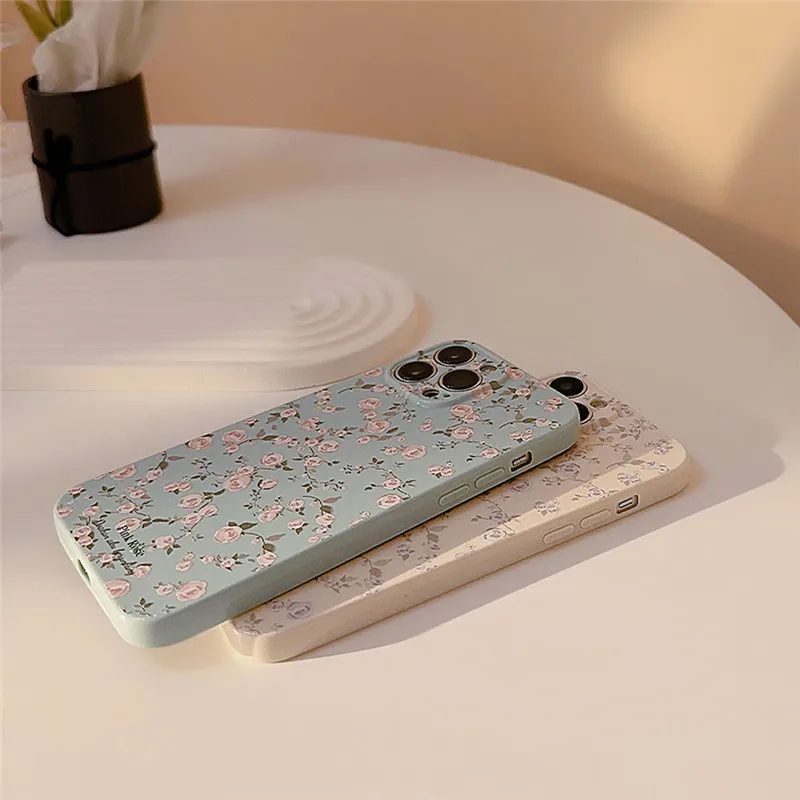 Ottwn Korean Retro Flowers Phone Case For iPhone 14 13 12 11 Pro Max 14 Luxury Floral Soft Silicone Shockproof Bumper Back Cover