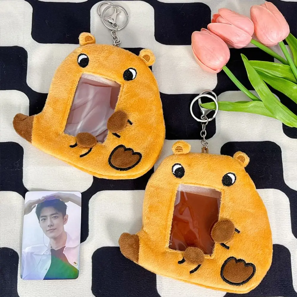 Kawaii Capybara Plush Photocard Holder Korean Style Soft Bus Card Holder INS Animal Idol Card Sleeve Students