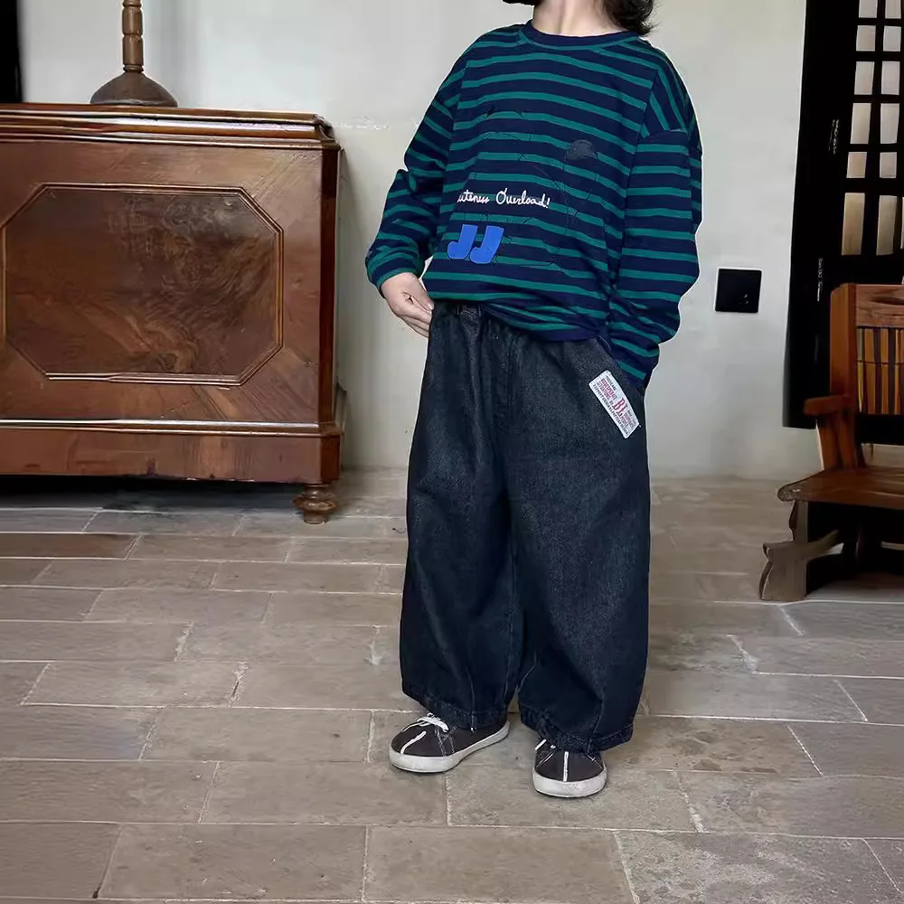 

Girls Pants 2024 Winter New Childrens Clothes Korean Style Fashion Girl Baby Solid Color Labeling Jeans Casual Simple Daily