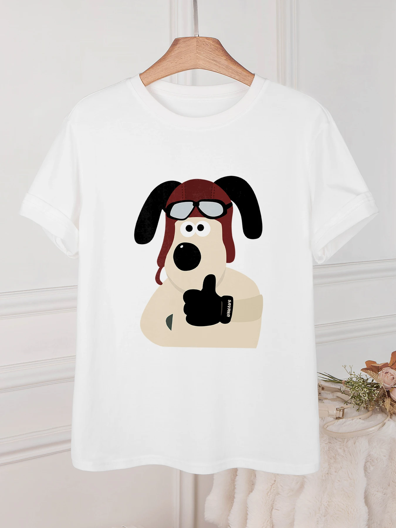 

Women's Summer Cotton Knitted Printed T-Shirt Loose Glasses Dog Print Casual T-Shirt Top Breathable And Soft Wear