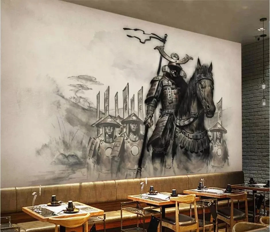 Customized products wallpaper 3D mural Japan retro painting horse samurai restaurant Living room sofa TV background wall bedroom