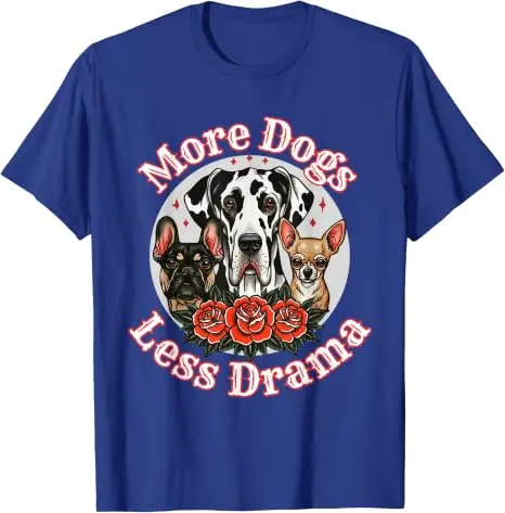 Mehr Hunde, weniger Drama – Great Dane, Frenchie, Chihuahua T-Shirt – Y2K Haustierliebhaber Grafik-Bekleidung – Personalisiertes Streetwear Spruch-T-Shirt – Detail 11