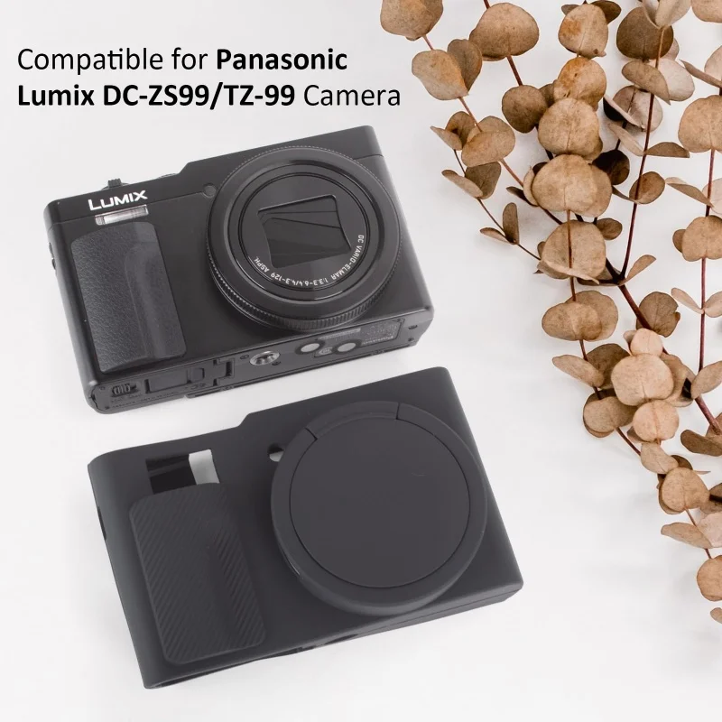 Silicone Case for Panasonic Lumix TZ99 ZS99 Camera Soft Rubber Shockproof Protective Cover with Lens Cap & Hand Strap