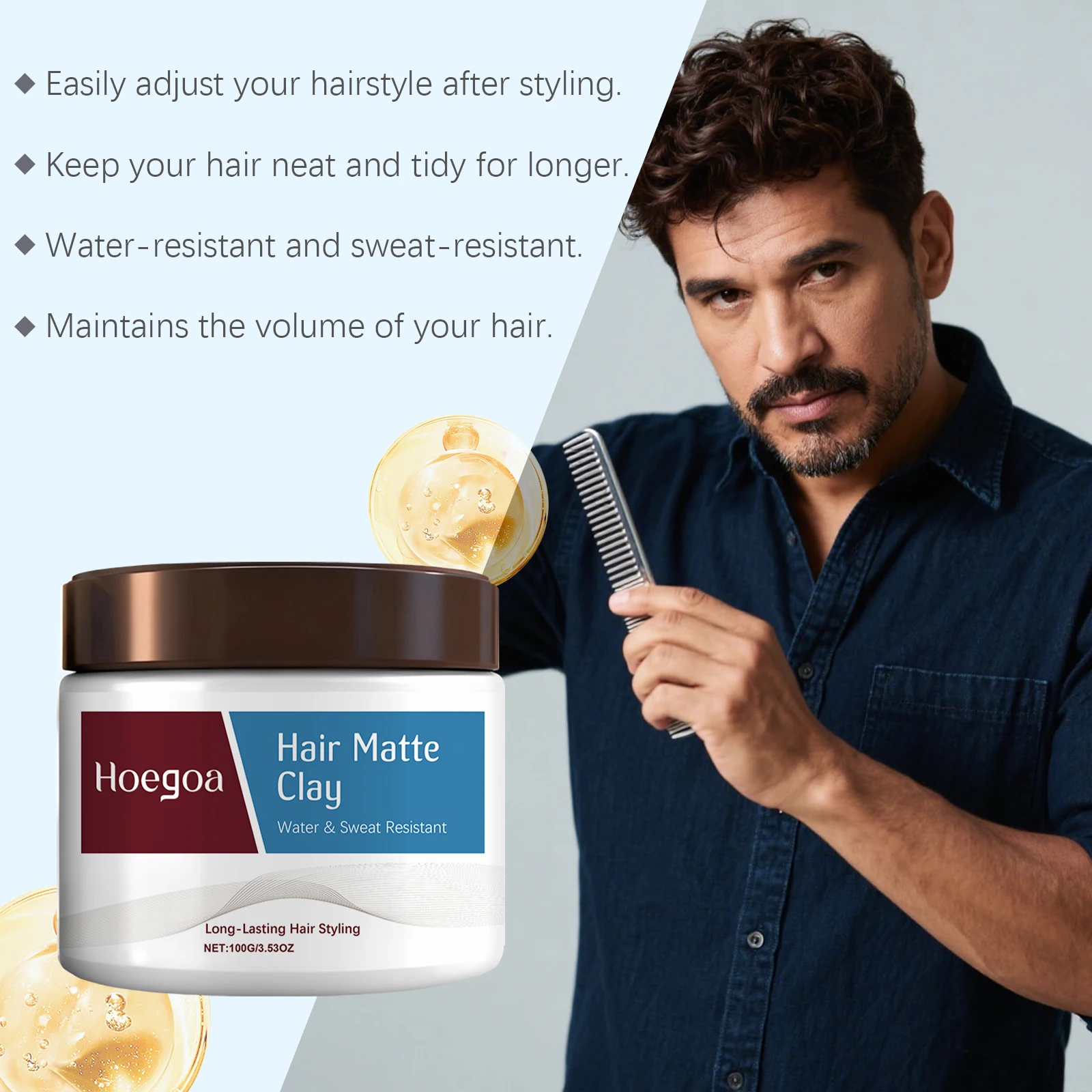 Lasting Hair Styling Matte Clay Hair Gel Non Greasy Strong Hold Hairstyle Finished Hair Styling Clay Mud Hair Cream Refreshing H