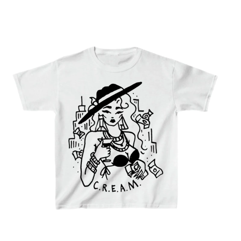 

Summer ladies gothic retro round neck top hand-painted pattern printing aesthetic street versatile casual T-shirt Y2k clothing
