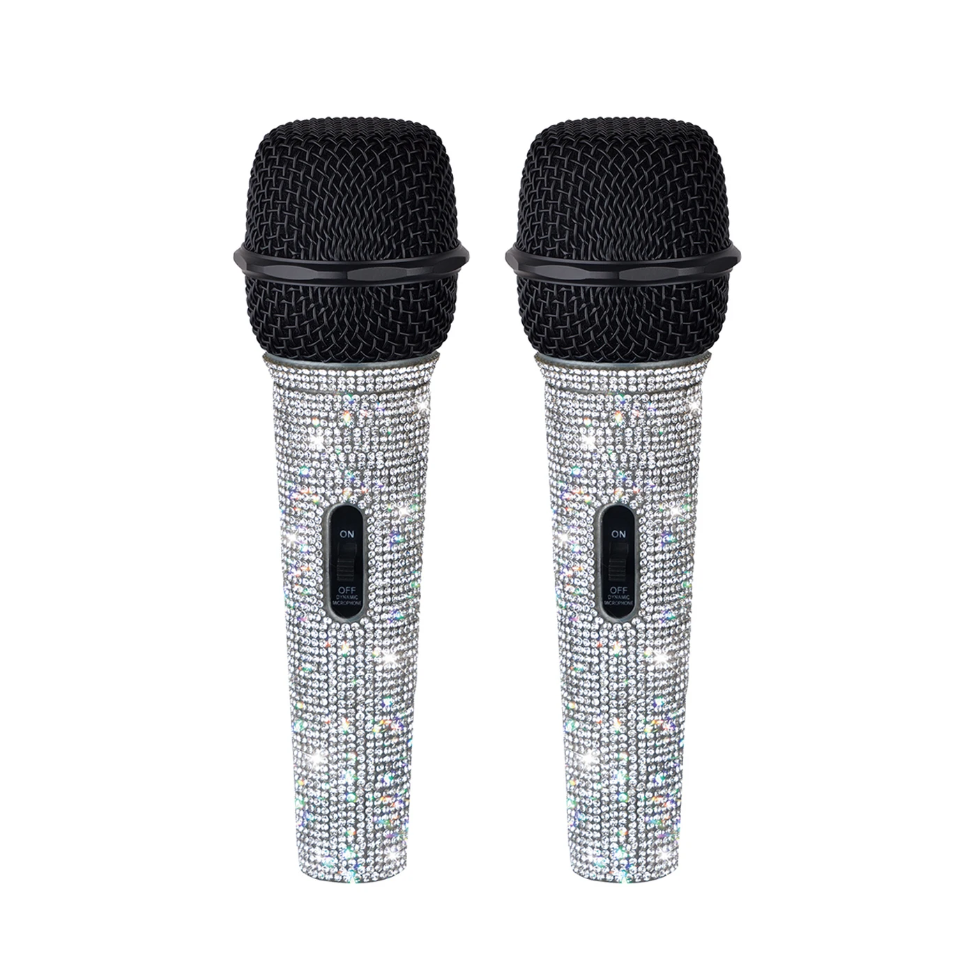 

Metal Dynamic Handheld Microphone, 2PCS Lover Rhinestone Blink Blink Decorated, Wired Microphone For Singing Party Karaoke