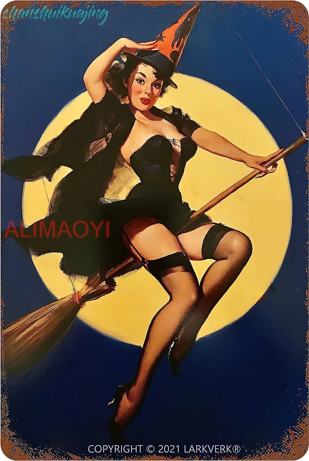 Pin Up Girl Hottest Witch Tin Sign Retro Bar Cafe Metal Sign Vintage Home Wall Decor Plaque for Living Room Bedroom 12 x sign