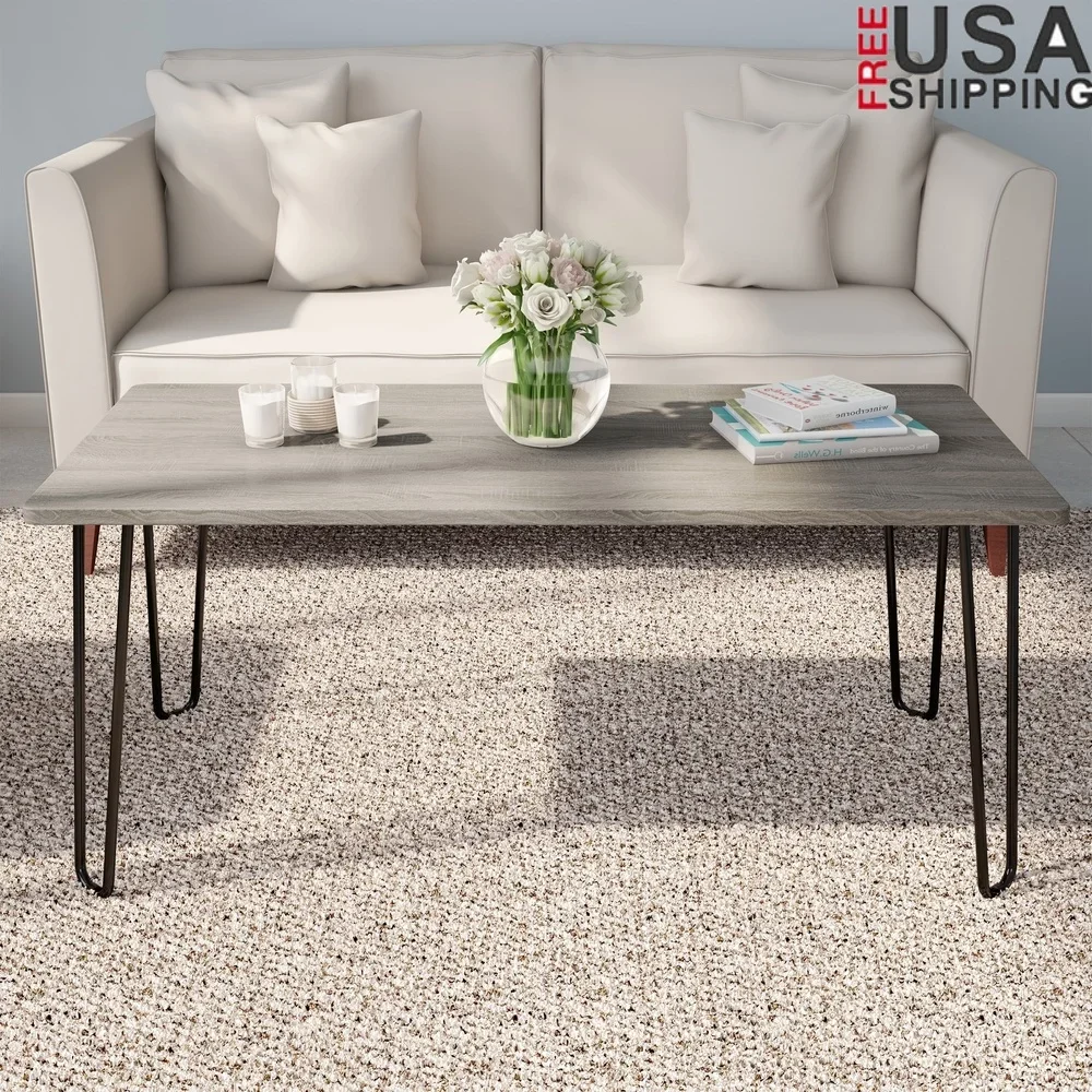 

Modern Coffee Table Hairpin Legs Mid Century Style Living Room Table Durable MDF Steel Easy Assembly Minimalistic Design