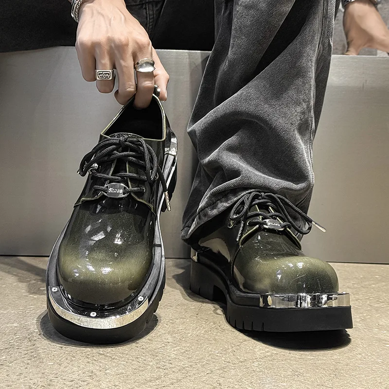 

Модные высококачественные удлиняющие туфли дерби, глянцевая лакированная кожа, мужская обувь, обувь на платформе, уличная обувь в стиле ретро, Zapatos Casuales