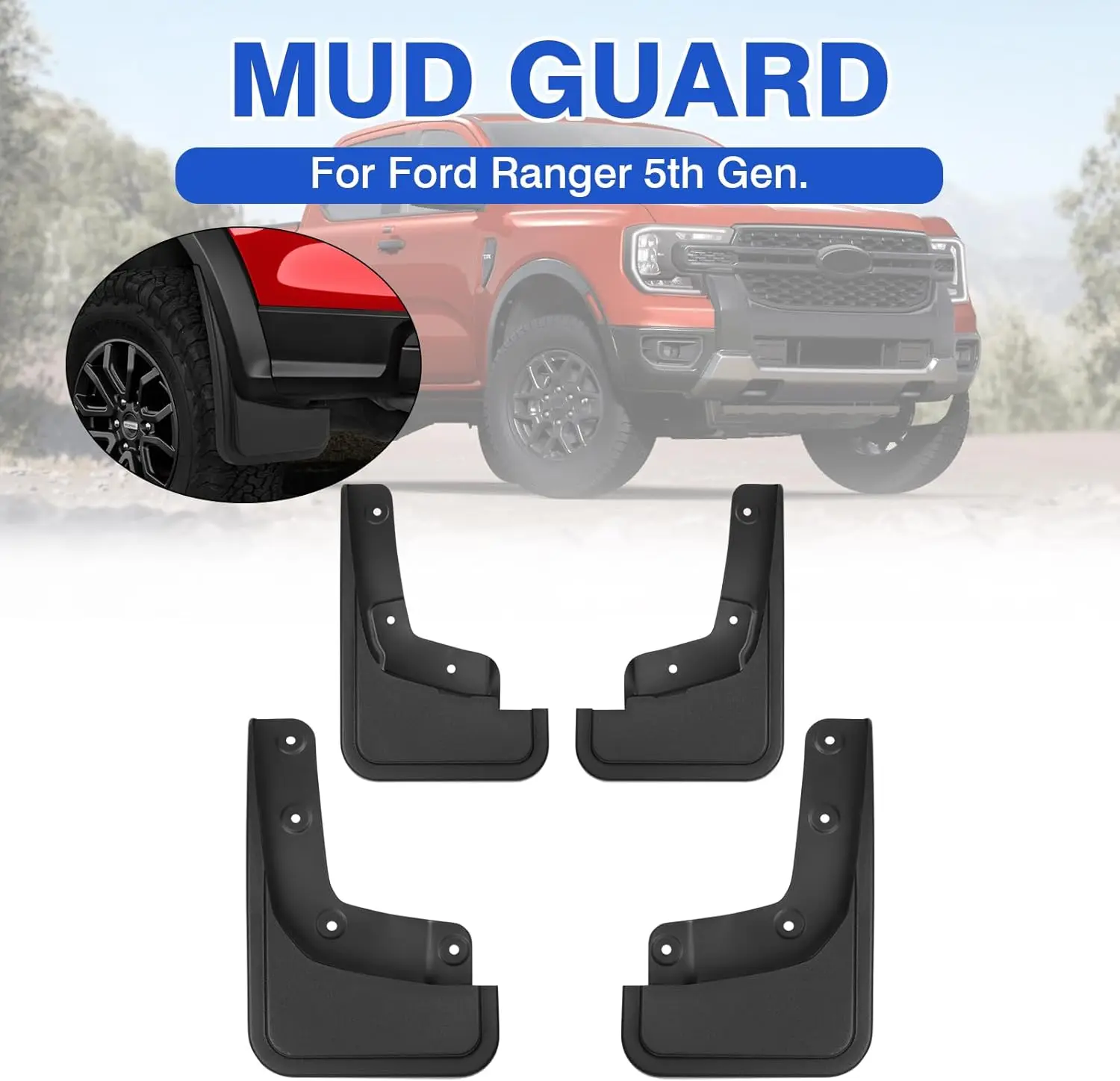 

Mud Flaps For Ford Ranger US Version 2024-2026 Mudflap Fender Flares Splash Guards 4PCS Car Mudguards Exterior Accessories