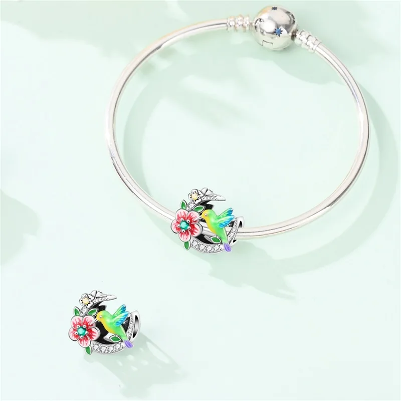 New 925 Sterling Silver Charms Beads Spring Fashion Hummingbird Beads Fit Original Bracelet DIY Women Birthday Jewelry Gifts