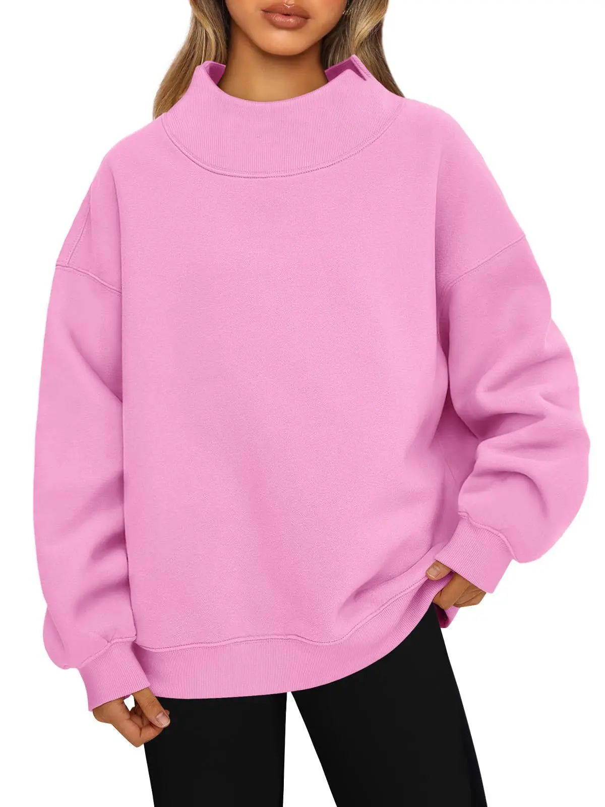 Womens-Oversized-Mock-Neck-Sweatshirt-Shoulder-Cut-Out-Design-Solid-Color-Long-Sleeve-Autumn-Lazy-Fit-Casual-Commuter-Pullover-T