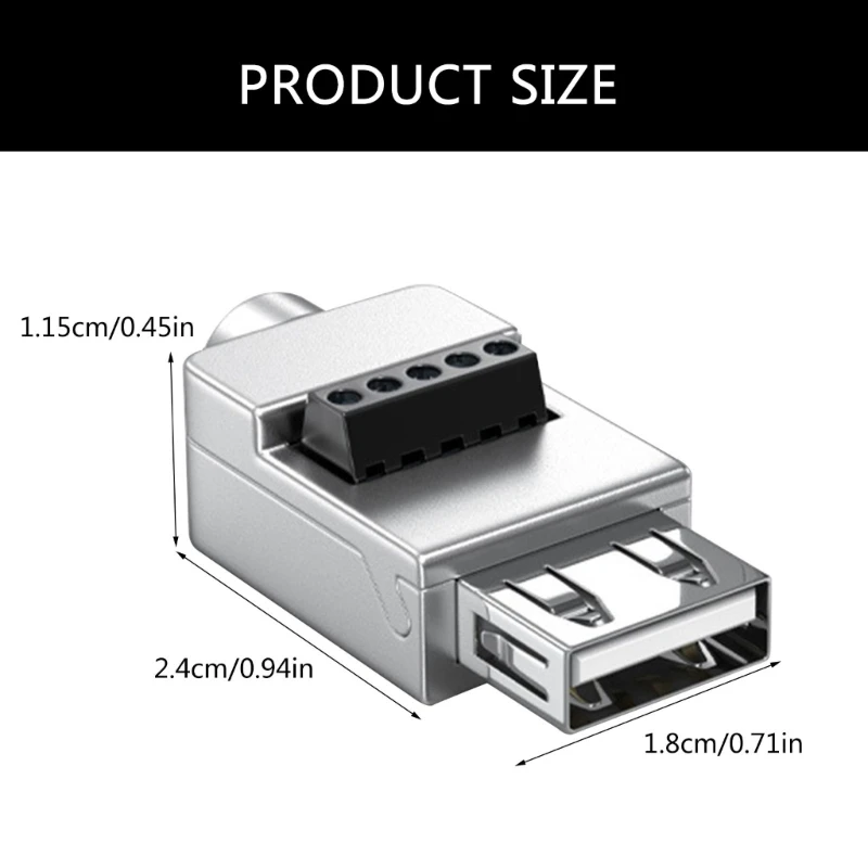 USB2.0 Solderless Adapter Metal Case USB 2.0 Male Terminal Block Data Connector USB Screw Terminal Board Plug