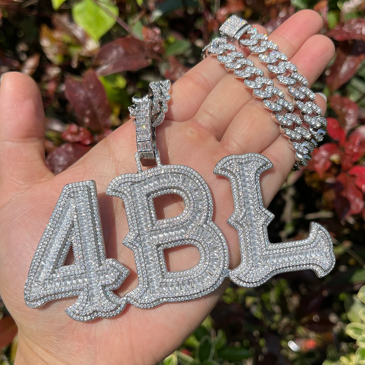 Bubble Letter Custom Name Necklace for Women Two Tone Iced Out Personalized Jewelry Baguette Charms Hip Hop Jewelry