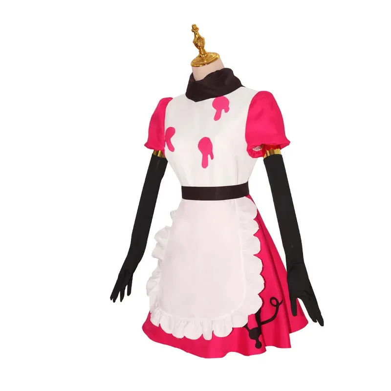 

asdh8@Anime Hazbin Hotel Niffty Cosplay Costumes Women Fancy Printing Red Maid Apron Dress With Gloves Suit Halloween Carnival C