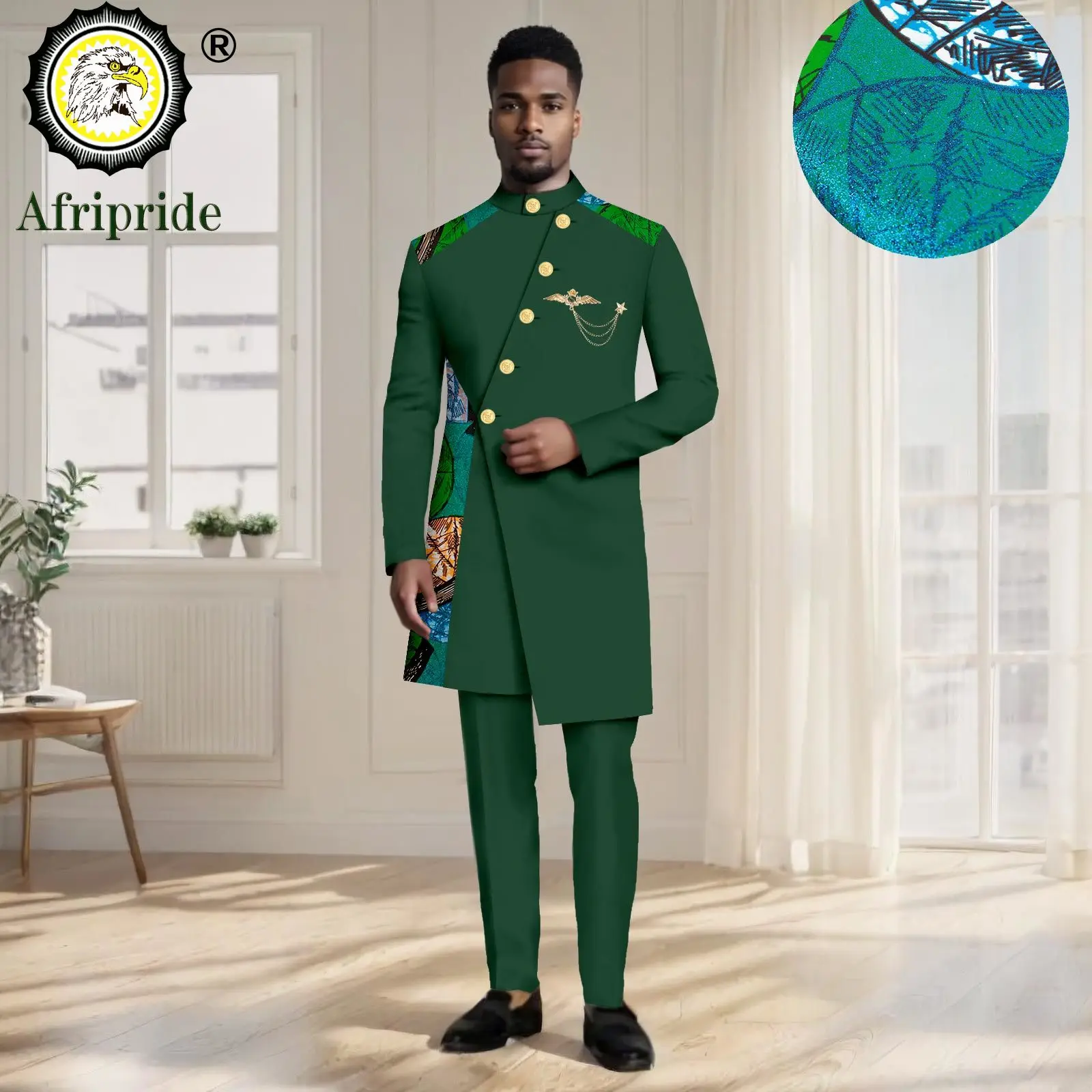 African Suits for Men Single Breasted Print Blazer and Pants 2 Piece Set Dashiki Outfits Ankara Attire with Brooch 2416114