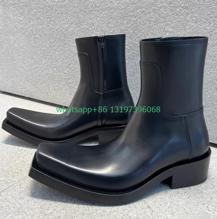 

Lady punk Gothic style black PU design ankle boots square toe chunky heel boots vintage punk sexy black retro boots size 35-44