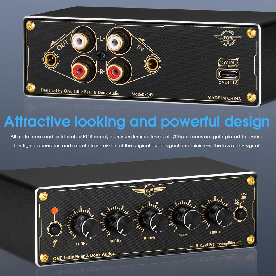Douk Audio EQ5 Mini 2.0 Channel 5-Band EQ Preamp Analog Equalizer