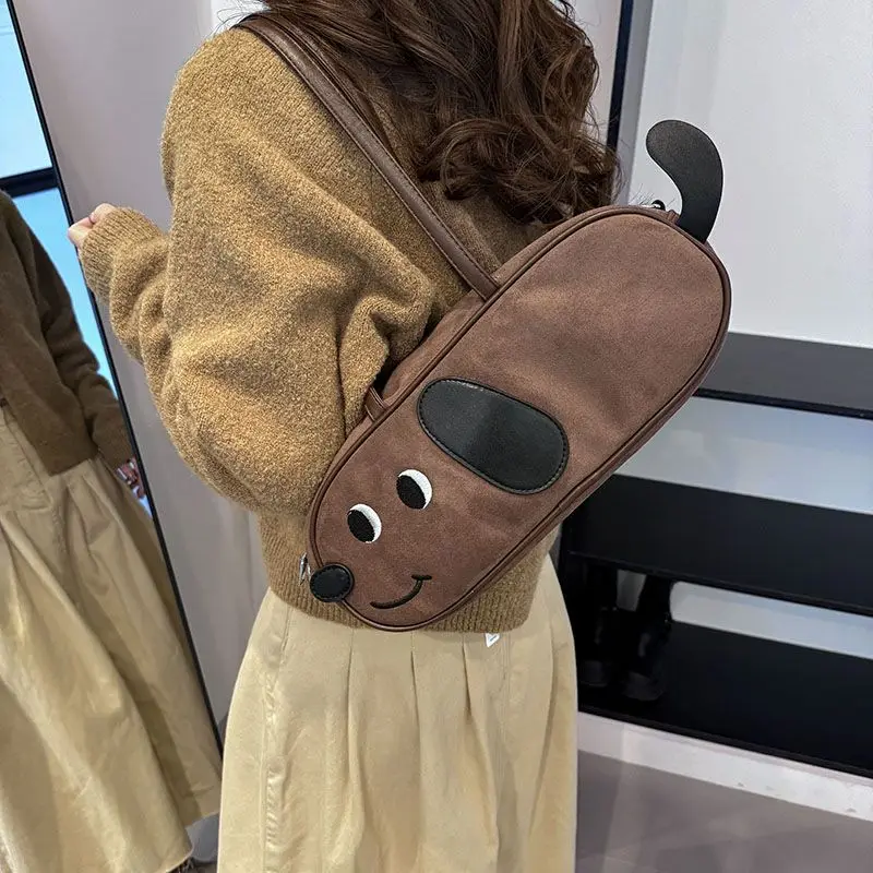 

JIAERDI Retro Cute Matte Puppy Handbag Women Coffee Leather Large Capacity Shoulder Bag Ladies Casual Creative Underarm Bag 2025